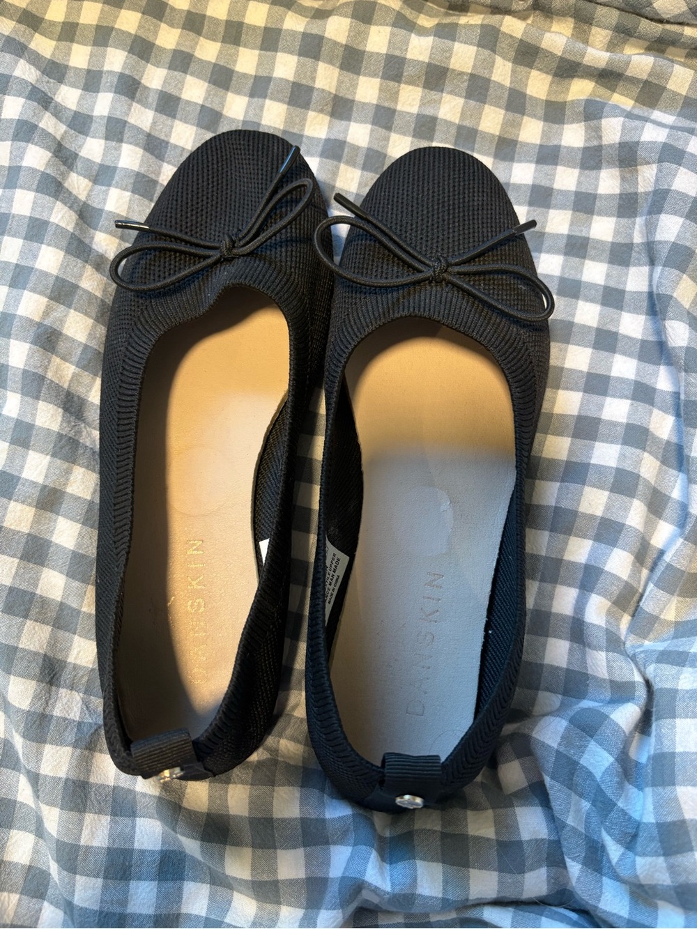 Danskin Black Knit Ballet Flats with Bow Accent
